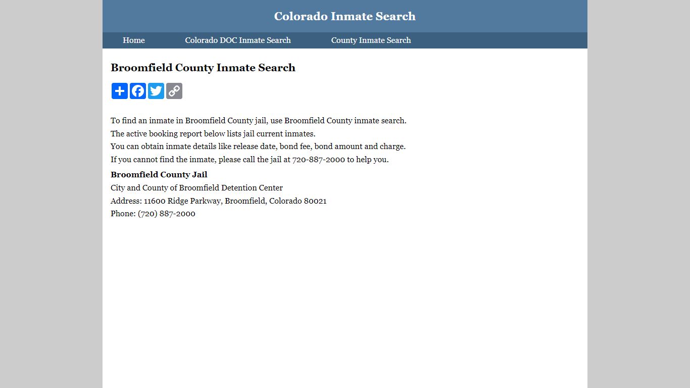 Broomfield County Inmate Search