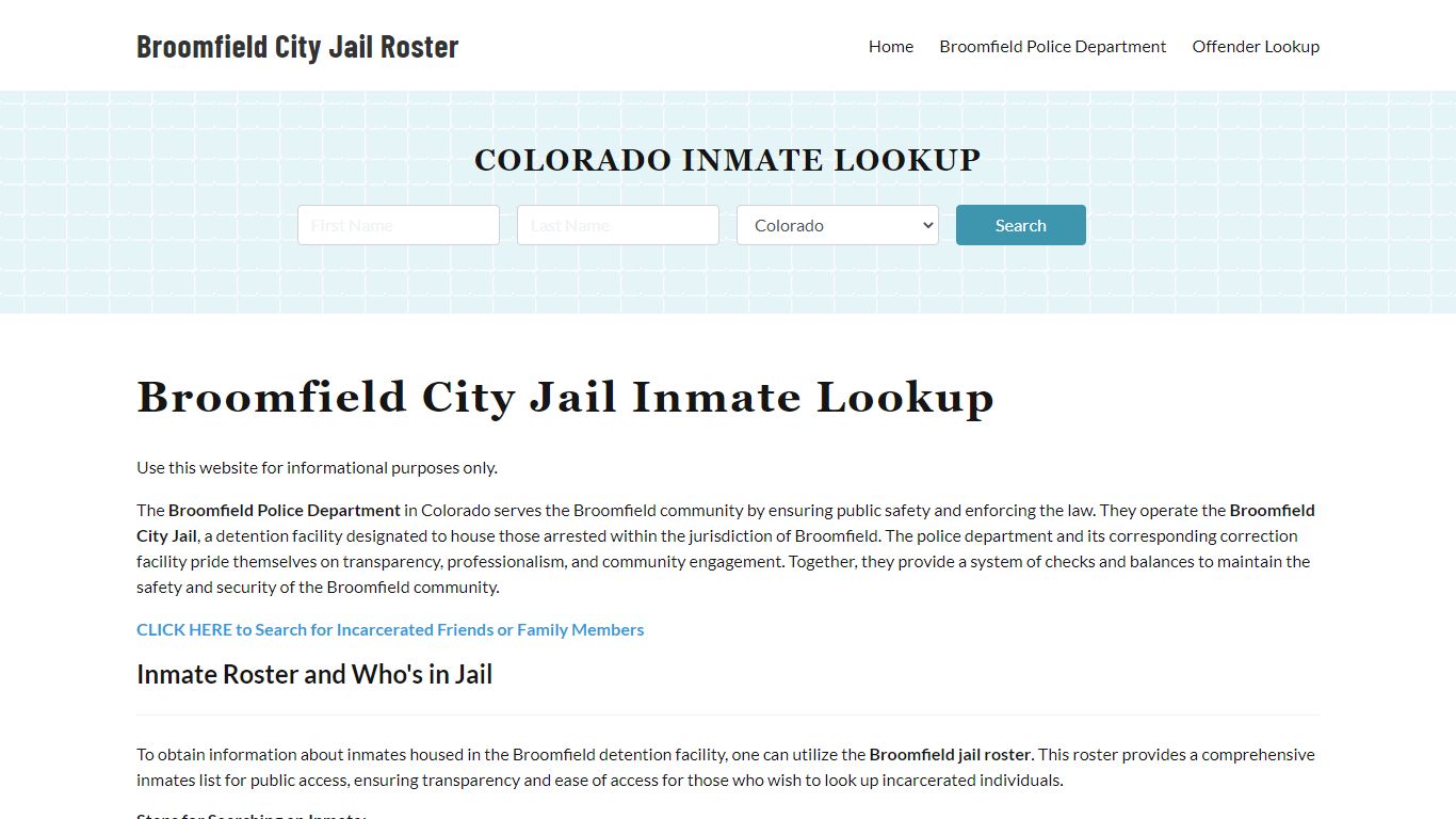 Broomfield City Jail, CO Inmate Search, Jail Roster, Bookings